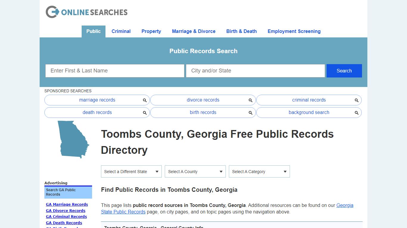 Toombs County, Georgia Public Records Directory - OnlineSearches.com