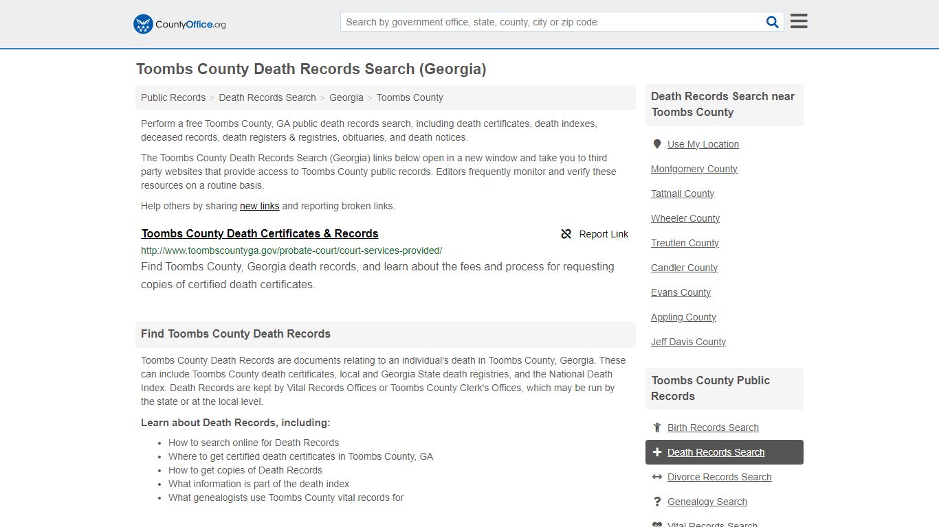 Toombs County Death Records Search (Georgia) - County Office